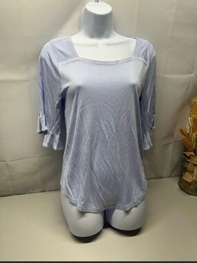 LOFT Light Blue Square Neck Ruffle Sleeve Tee